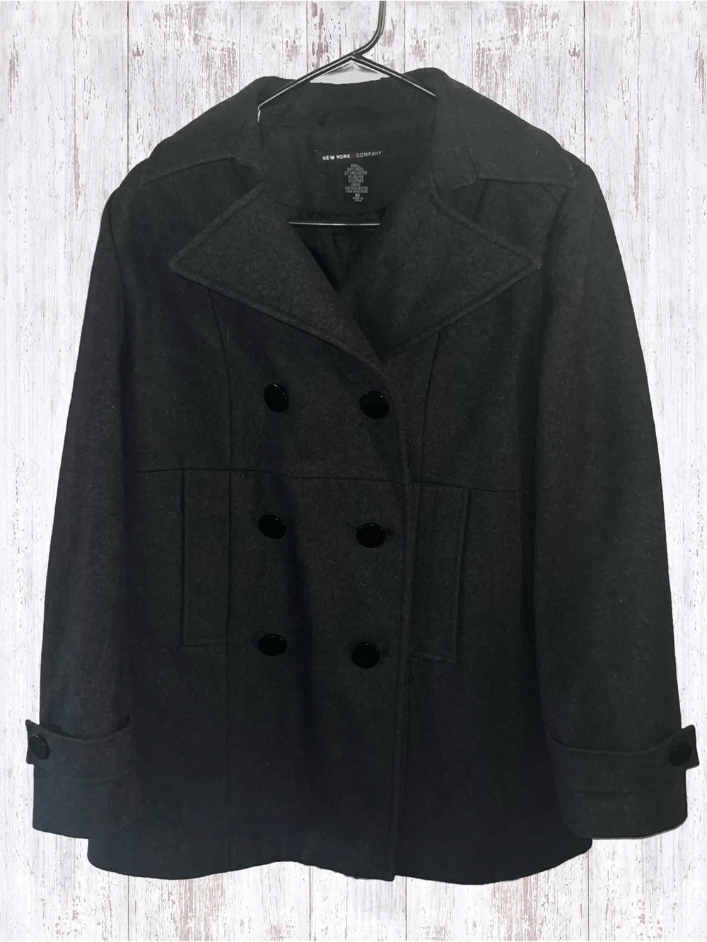 New York & Company Black Double-Breasted Wool Blend Pea Coat Size 10